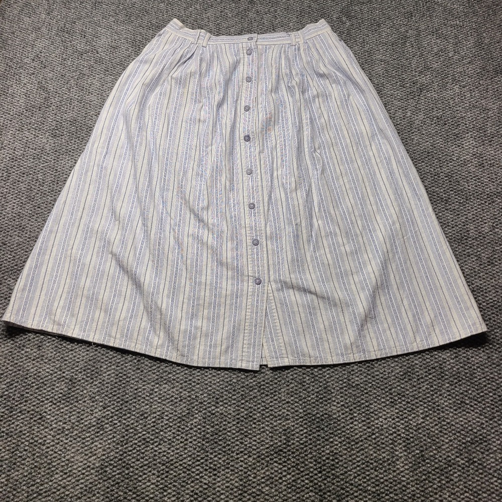 Vintage Koret City Blues Midi Skirt Womens 14 White Blue Striped A-Line Cotton